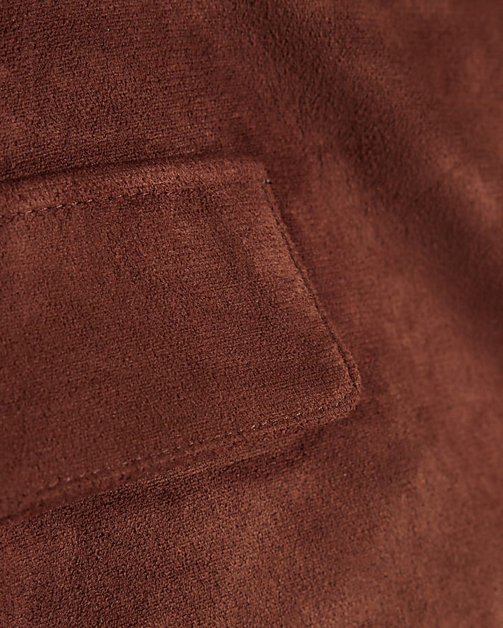Brown Faux Suede Pocket Detail Mini Skirt