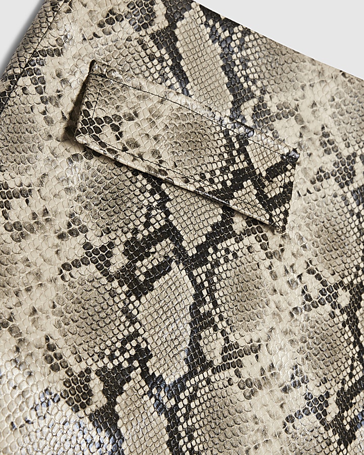 Beige Snake Print Faux Leather Mini Skirt