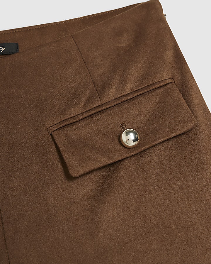 Brown Faux Suede Patch Pocket Hotpant Shorts
