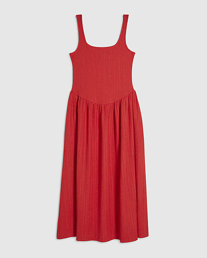 Red Textured Midi Dress