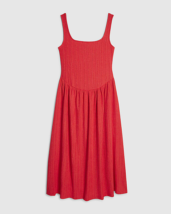 Petite Red Textured Midi Dress