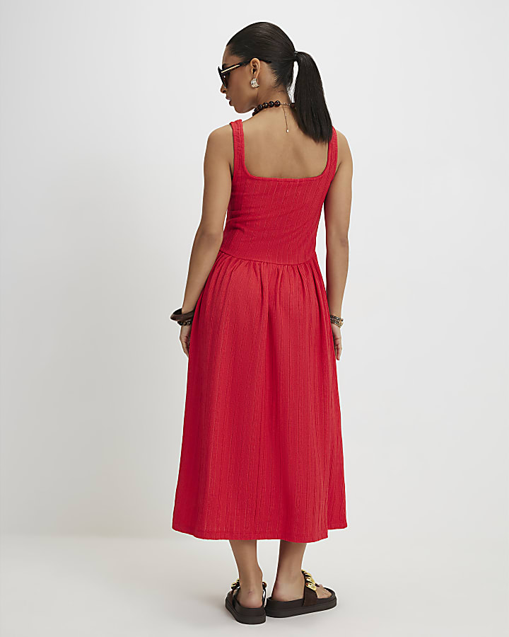 Petite Red Textured Midi Dress
