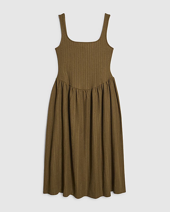 Petite Khaki Textured Midi Dress