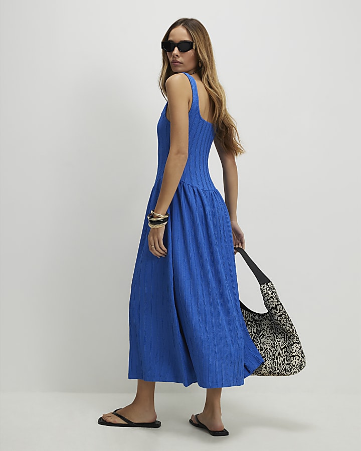 Blue Textured Midi Dress