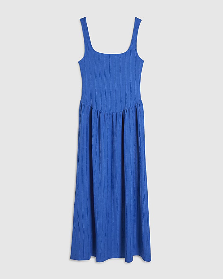 Blue Textured Midi Dress
