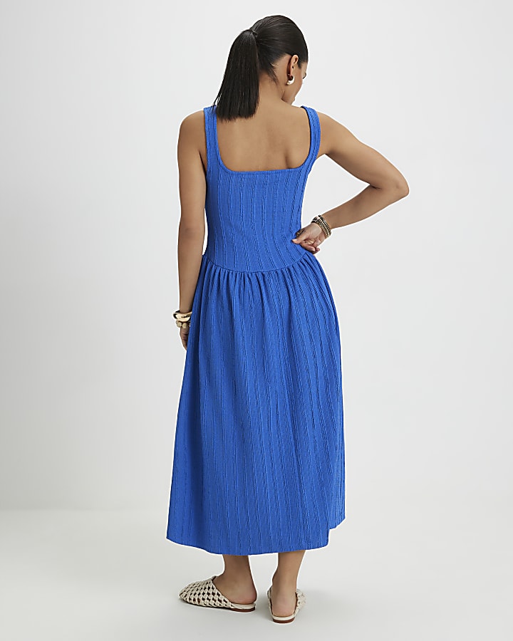 Petite Blue Textured Midi Dress