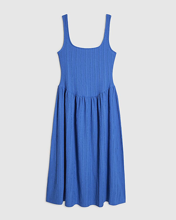 Petite Blue Textured Midi Dress