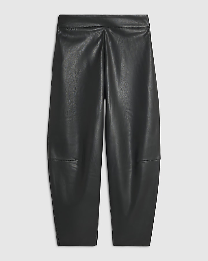 Black Clean Pull On Barrel Leg Trousers