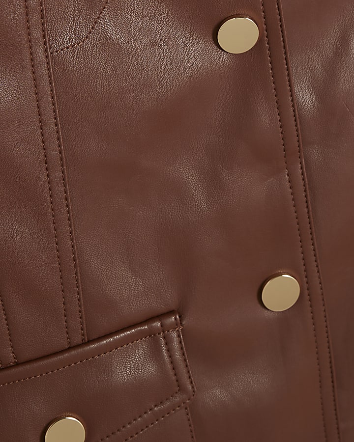 Brown Faux Leather Utility T-Shirt Dress