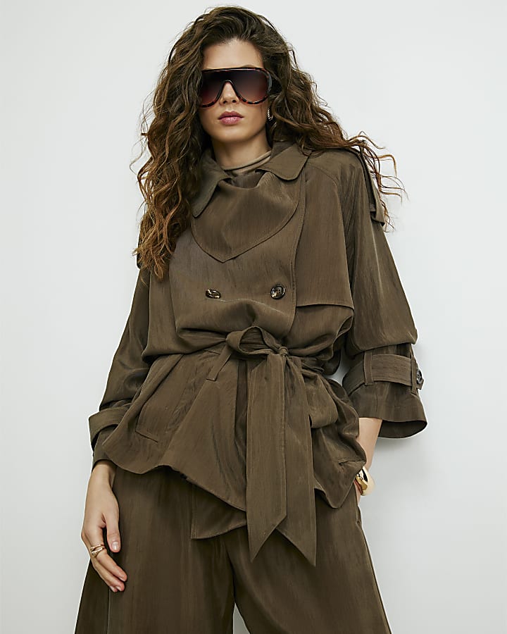 Brown RI Studio Short Drapey Trench Coat