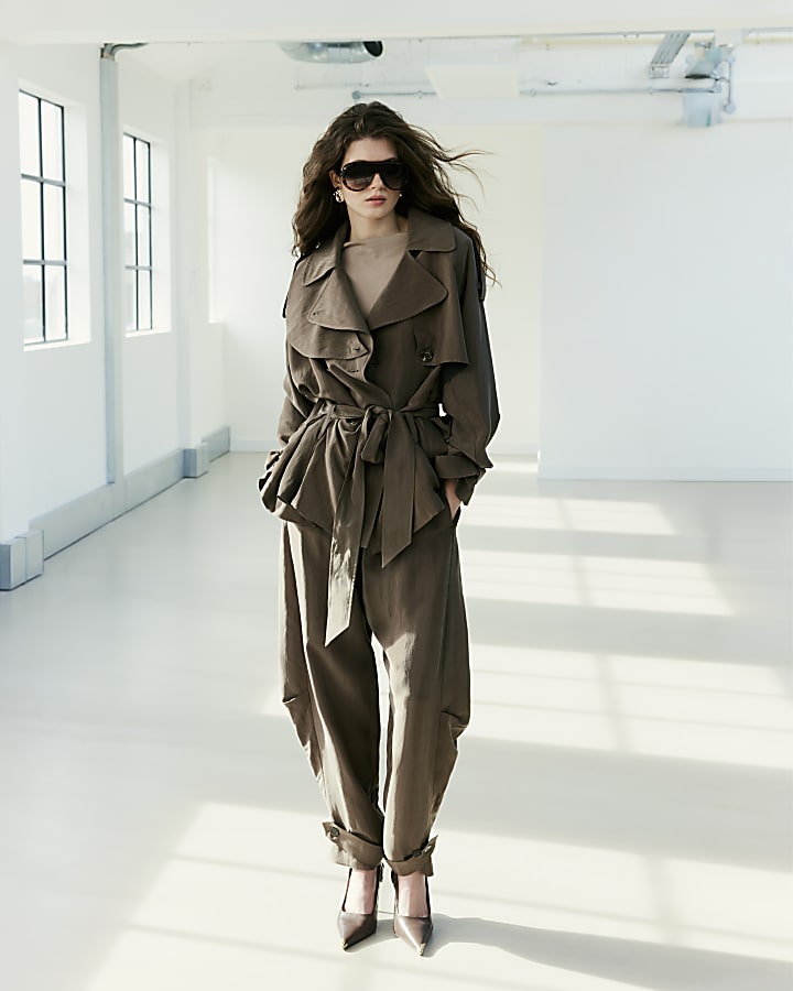 Brown RI Studio Short Drapey Trench Coat