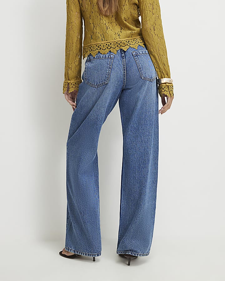 Blue Relaxed Straight Leg Jeans