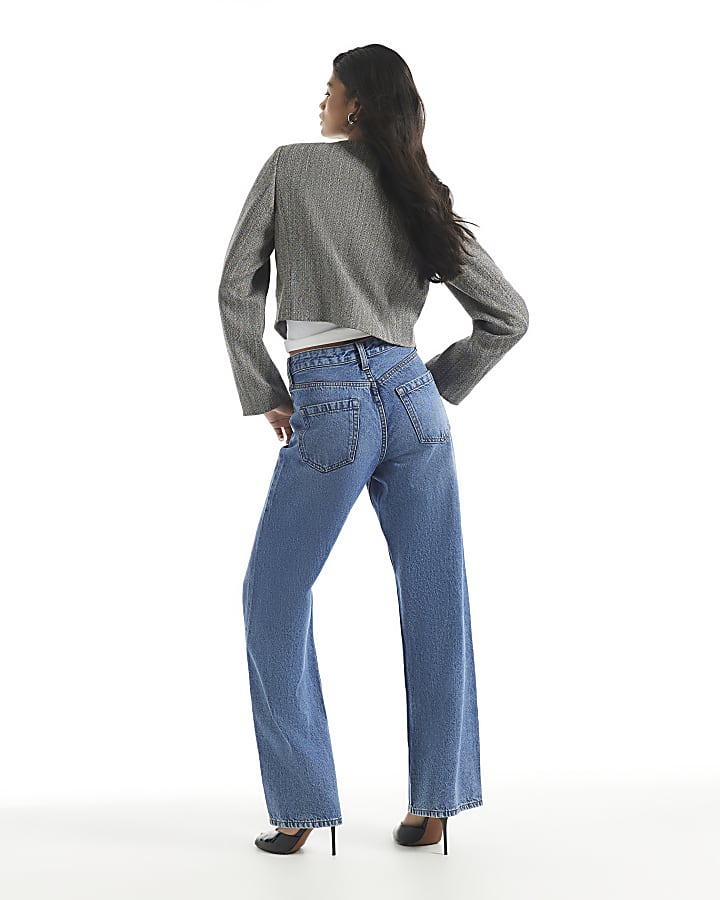 Blue High Waisted Relaxed Straight Leg Jeans