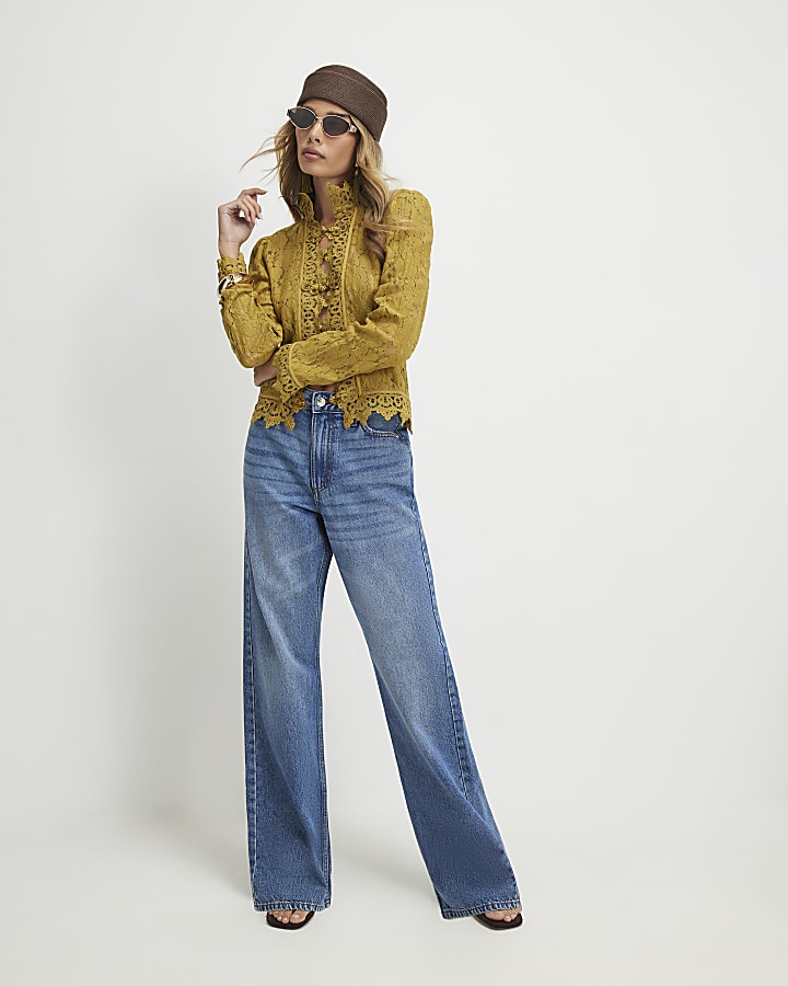 Blue Relaxed Straight Leg Jeans