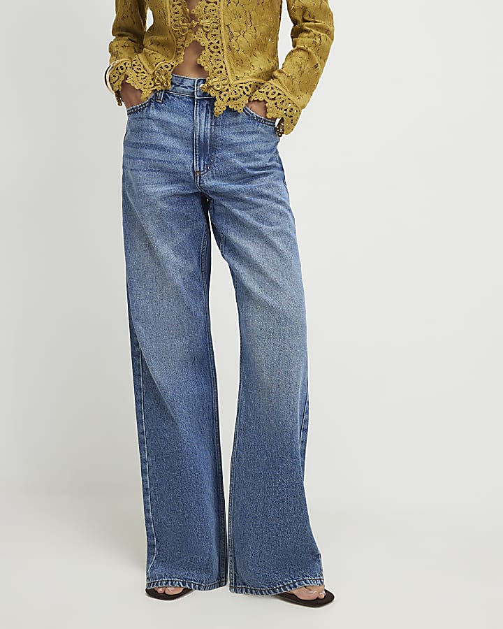 Blue Relaxed Straight Leg Jeans