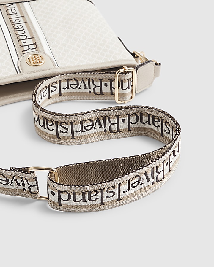 Beige Monogram Print Bucket Bag