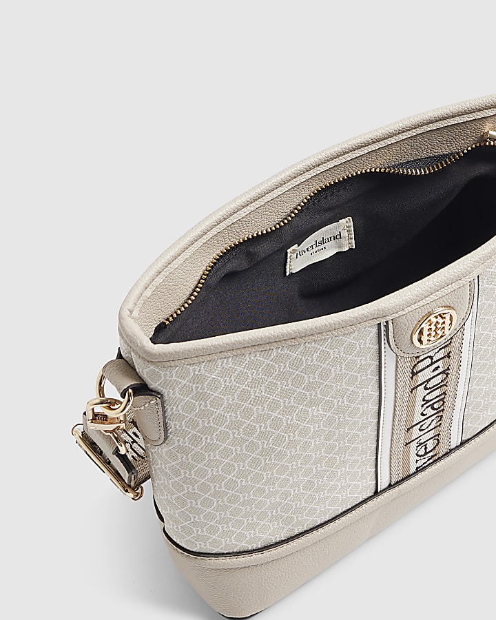 Beige Monogram Print Bucket Bag