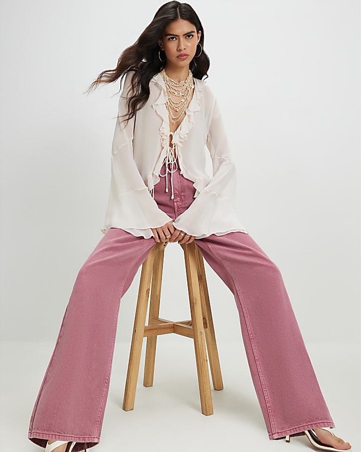 Pink Relaxed Straight Leg Jeans