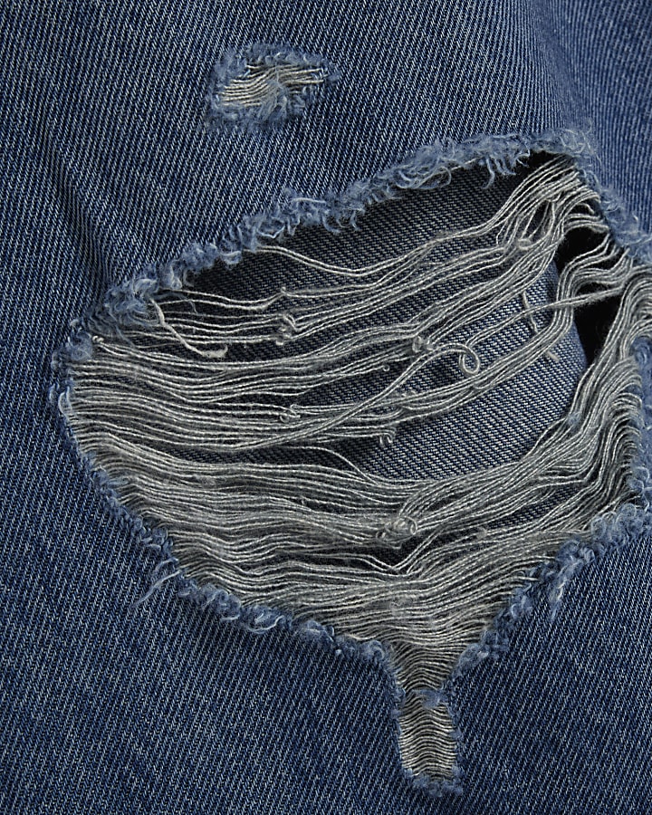 Blue Ripped Barrel Leg Jeans