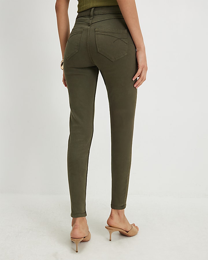 Khaki Mid Rise Skinny Jeans