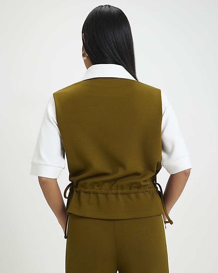Petite Khaki Premium Blocked Polo Shirt