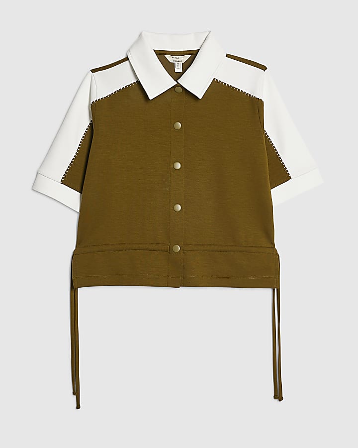 Petite Khaki Premium Blocked Polo Shirt