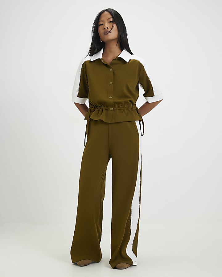 Petite Khaki Premium Blocked Polo Shirt