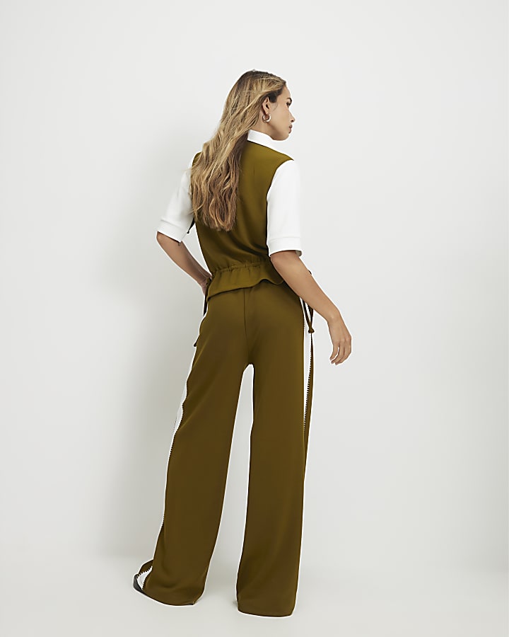 Khaki Premium Blocked Wide Leg Trousers