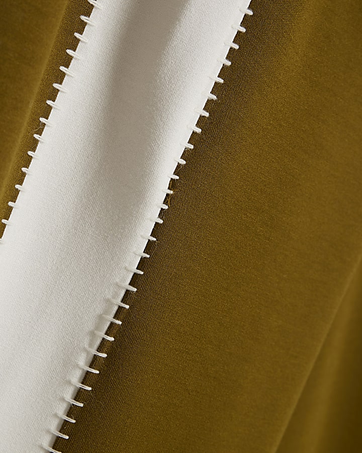 Khaki Premium Blocked Wide Leg Trousers