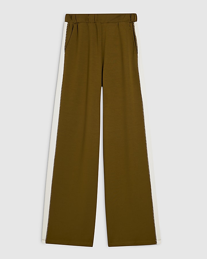 Khaki Premium Blocked Wide Leg Trousers