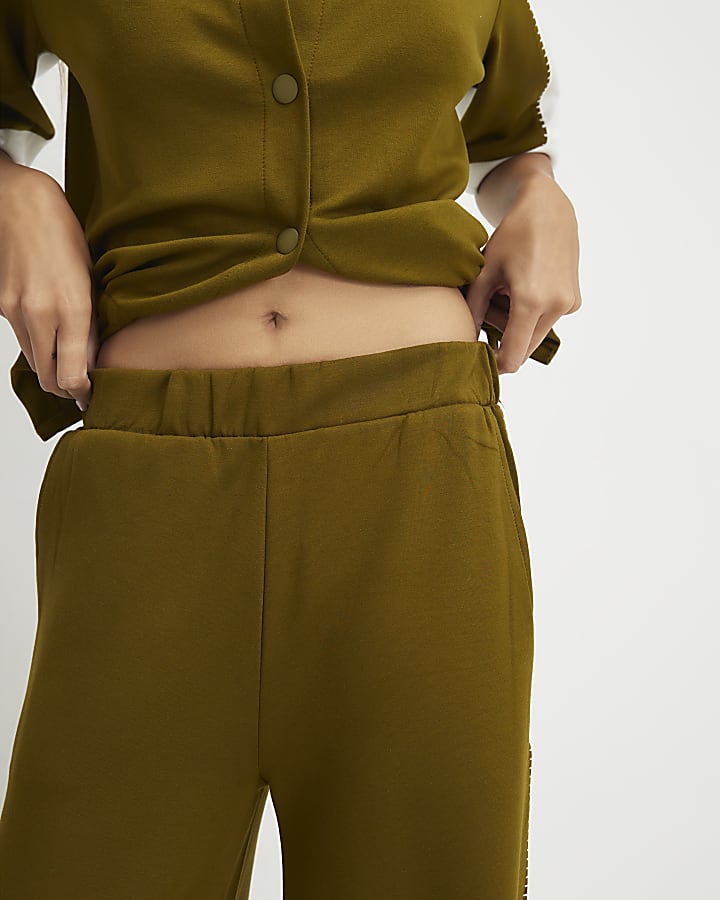 Khaki Premium Blocked Wide Leg Trousers