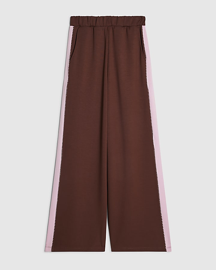 Brown Premium Blocked Wide Leg Trousers