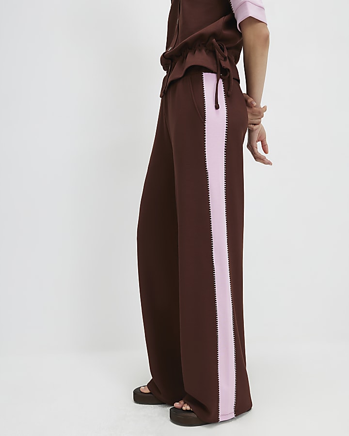 Brown Premium Blocked Wide Leg Trousers