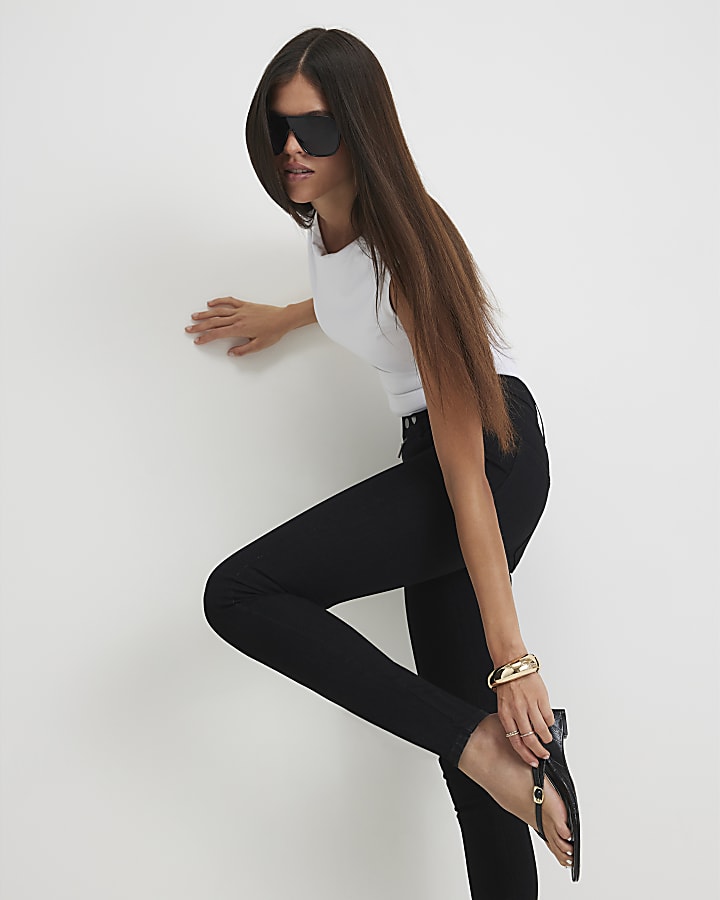 Black Racer Waistband Skinny Jeans