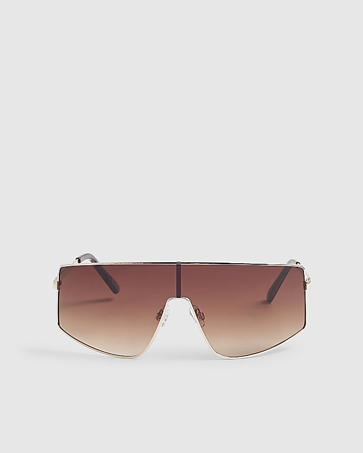 Brown Metal Frame Visor Sunglasses