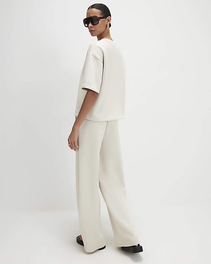 Cream Premium Wide Leg Joggers