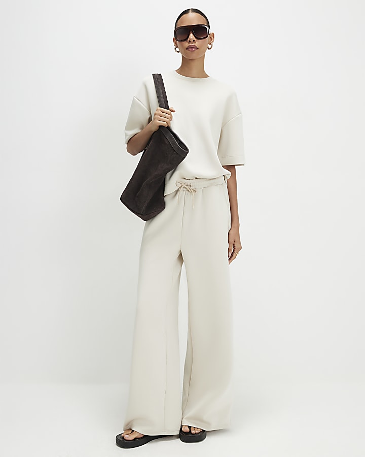 Cream Premium Wide Leg Joggers