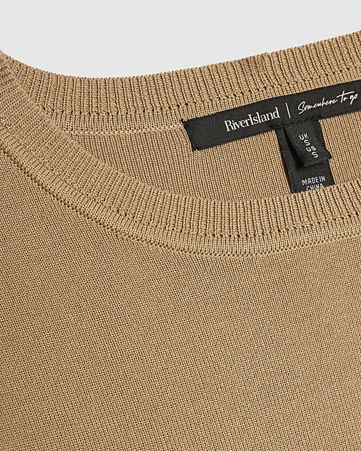 Beige Cotton Ribbed Knit Layered Stripe Top