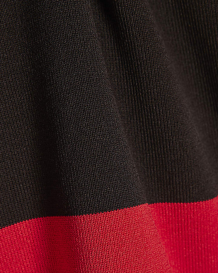 Black Cotton Rib Knit Layered Trim Top