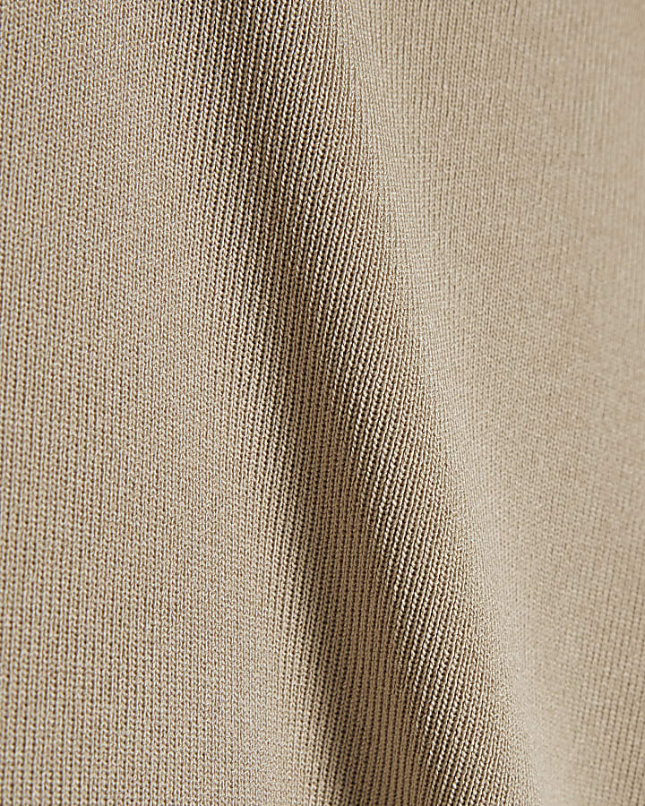 Beige Knit Layered Trim Top