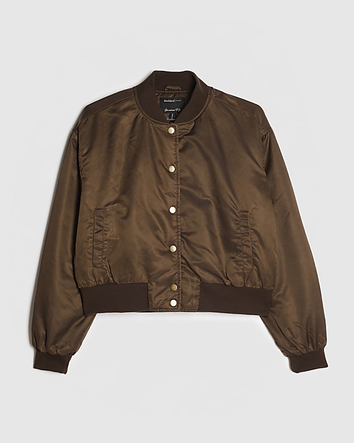 Brown Washed Satin Bomber Jacket