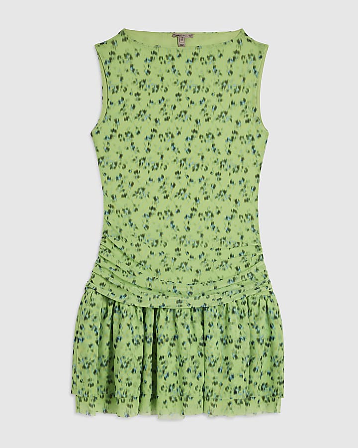 Green Sleeveless Ditsy Floral Mini Dress