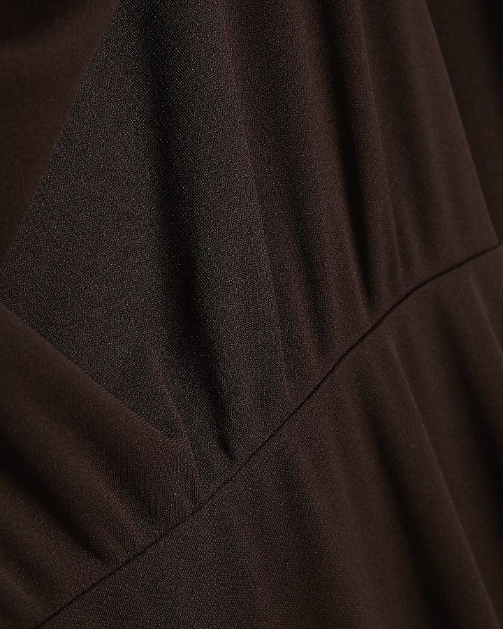 Brown Collared Cowl Neck Midi Dress