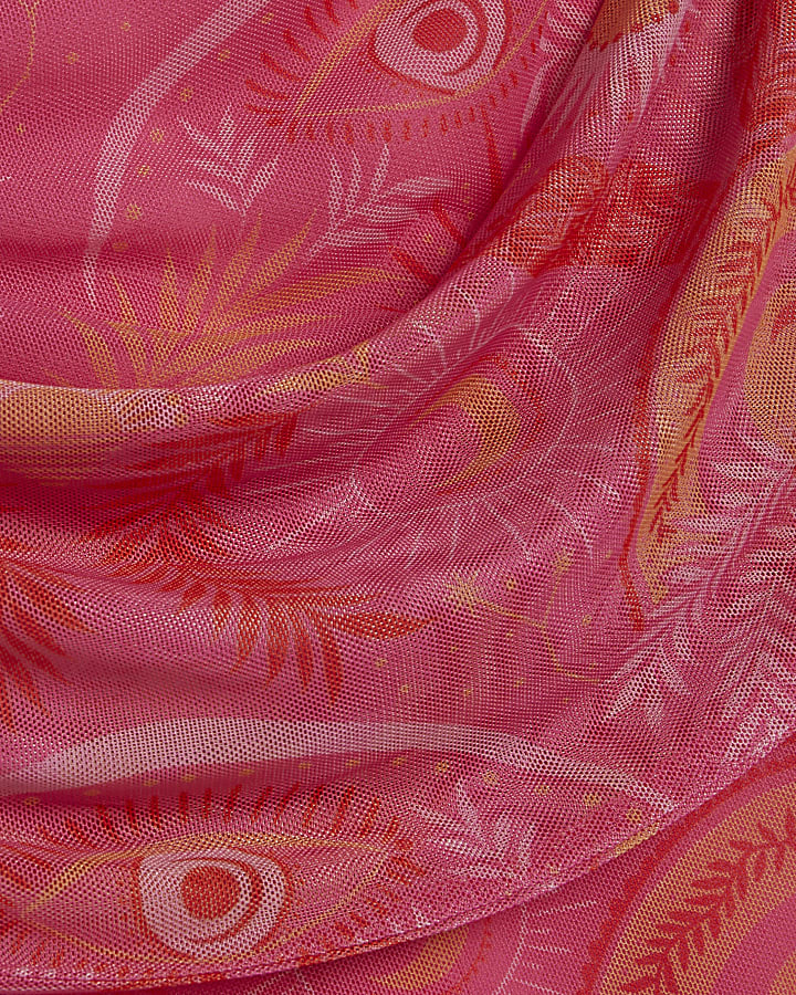 Pink Sleeveless Drape Midi Dress