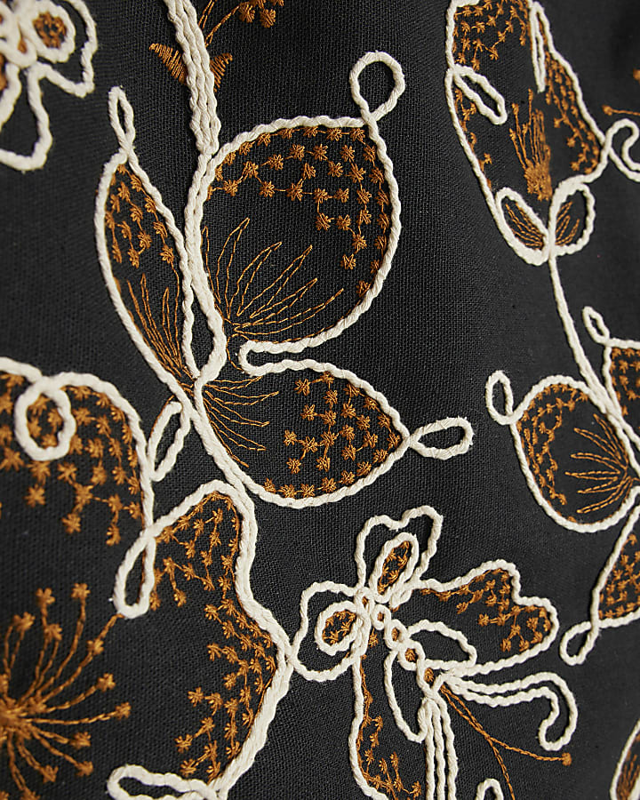 Black Cord Embroidered Mini Dress