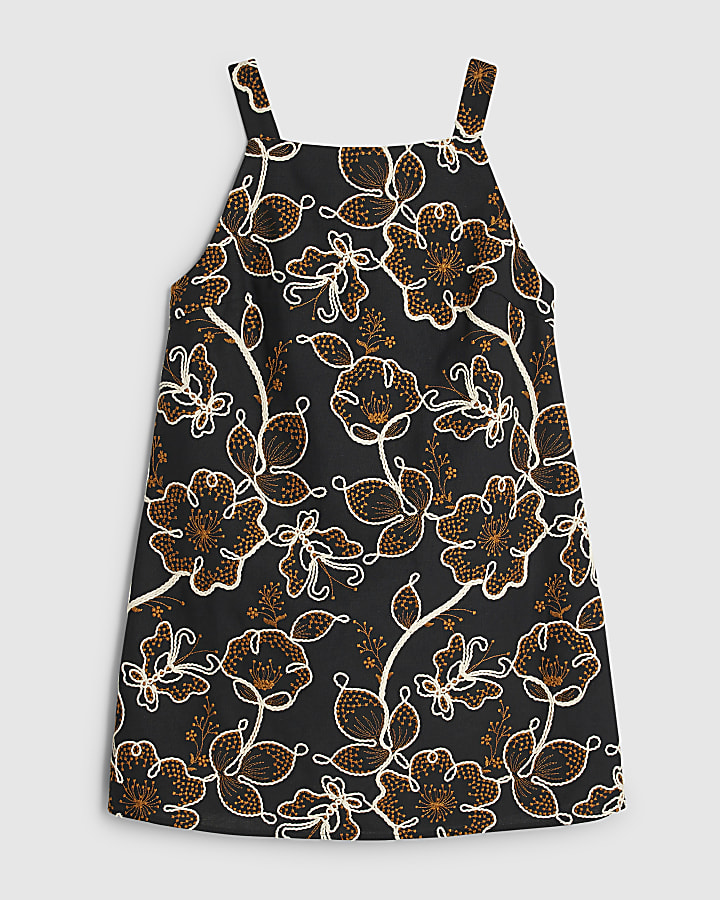Black Cord Embroidered Mini Dress