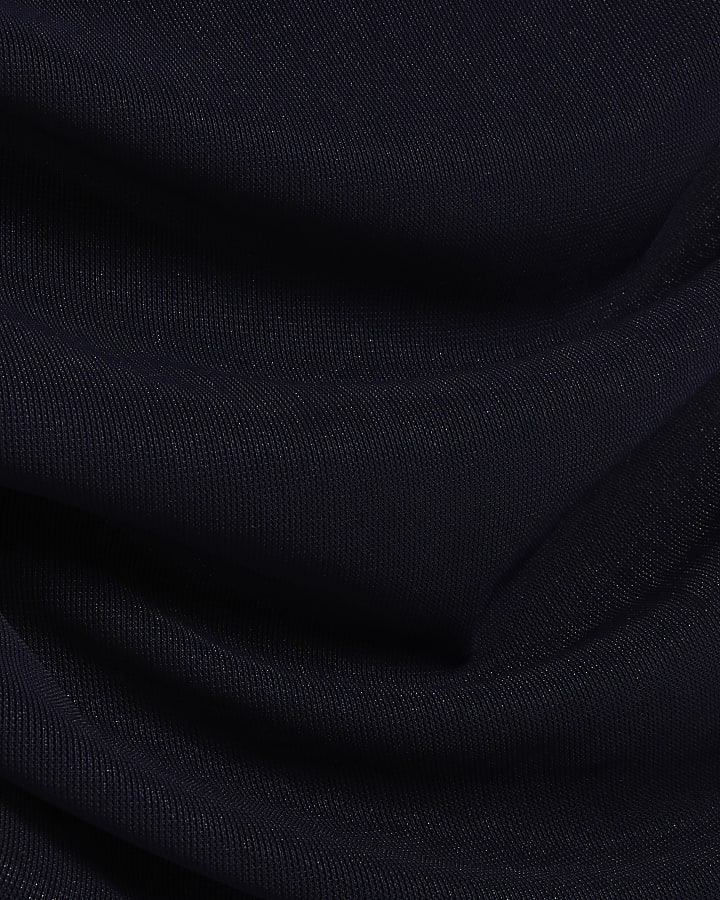 Navy Lace Trim Drape Midi Dress
