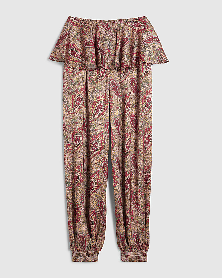 Red Paisley Satin Balloon Trousers