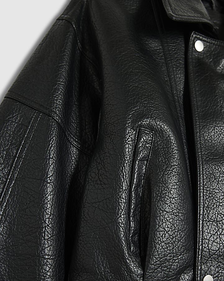 Petite Black Faux Leather Zip Jacket