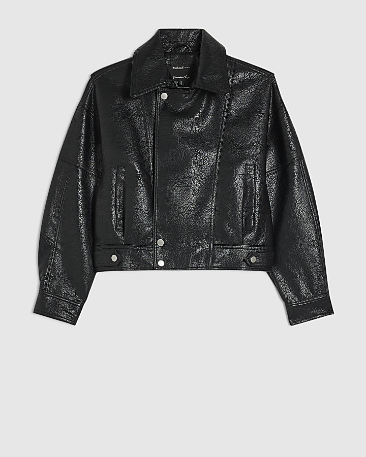 Petite Black Faux Leather Zip Jacket